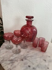 Cranberry Glass Decanter And 7
