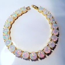 BEAUTIFUL WHITE FIRE OPAL  GOLD PLATED BRACELET