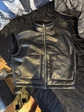 ASOS Men’s Leather Look Gillet Men’s XL Black Fur Lined