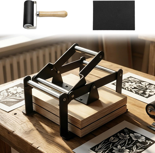 Linocut printing hand lever - linocut,