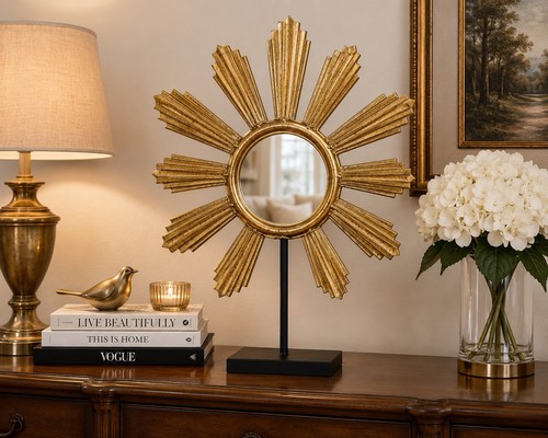 Gold sunburst tabletop - gold, mirror
