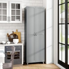 Tall Kitchen Larder Cupboard Storage Pantry Grey Freestanding Utility Cabinet