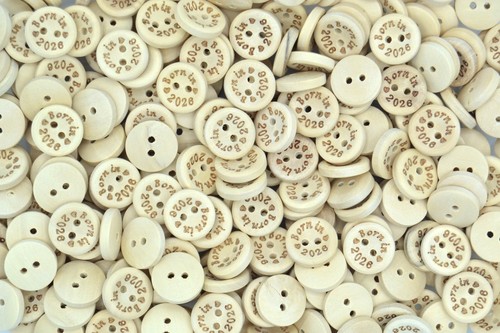 Natural printed wooden buttons - wooden,