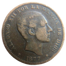 1877 Spain 10 Centimos Coin