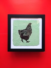 Framed chicken hen Original Linocut  Signed Print Limited Edition Christmas gift