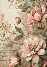 1 x A4 - Rice Paper Decoupage - Vintage, Victorian Flowers, Upcycling