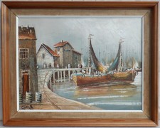 Vintage Oil Painting Harbour