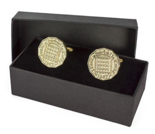 Coin cufflinks brass three - brass,