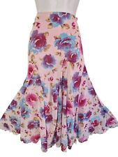 Womens Per Una Pink Blue Floral Rose Y2k Vintage Godet Flippy Midi Skirt 10L New