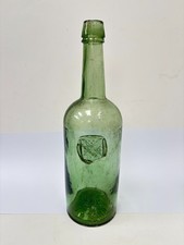 59629 Old Vintage Antique Black Glass Bottle Wine Sealed Mallet Onion IRISH?