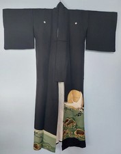 Vintage Japanese Kimono Black & Gold  Traditional
