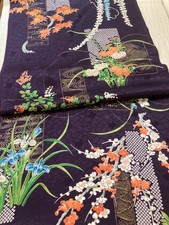 @@scraps,  Japanese kimono silk fabric / smooth weave, dark purple base C60