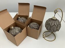 X4 Freya Rose Purple Lilac Glass Christmas Baubles Hanging Ornaments 10cm - New