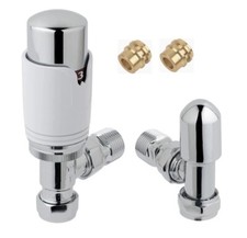 Angled Thermostatic Radiator Valves Chrome White 8mm Drayton TRV4 Style TC
