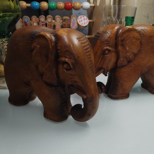 Pair wooden carved elephant - pair, of