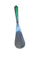 Vintage Stainless Steel Shoe Horn Green Guilloché Enamel Handle  English Made