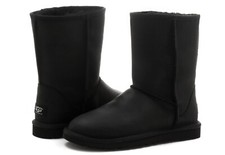 UGG® AUSTRALIA CLASSIC SHORT BLACK LEATHER BOOTS UK 8.5 EUR 41 USA 10 RRP £175