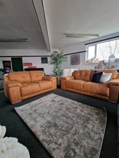 NEW Denver Vegan Vintage Tan Leather 3 + 2 Seater Sofa Set