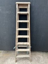 Vintage Wooden Step Ladder 8 Tread for Shop Display Prop Pine