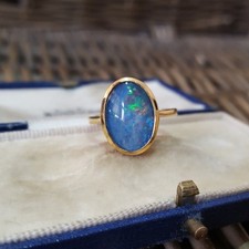 925 Sterling Silver Ring, Australian Opal Ring, Size N.5 US 7, Gold Plated 