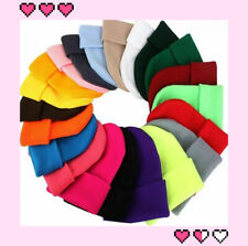 UK Kids Boys Girls Beanie Hat  Slouch Winter Woolly Ski Knitted Turn Up Neon