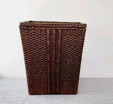 Useful Rustic Rattan Waste Paper Basket Dark Brown Rectangle Shaped Wicker Bin 