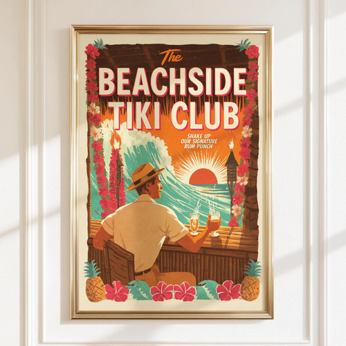 Beachside tiki club poster - beachside,