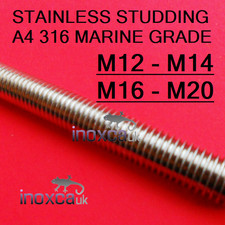 M12 M14 M16 M20 MARINE GRADE METRIC STAINLESS STEEL STUDDING 316 A4 THREADED ROD