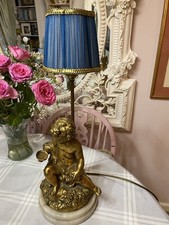 LARGE VINTAGE CHERUB TABLE LAMP WITH PLEATED SHADE