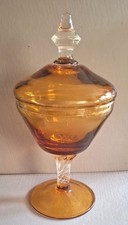 Empoli Vintage Amber Glass Lidded Apothecary Jar  MCM 