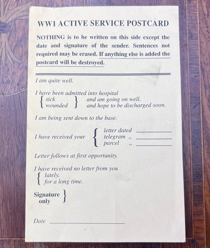 Ww1 active service postcard - active,