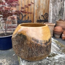Large Wooden Planter Pot Rustic Tree Trunk With Great Patina Very Heavy Sturdy