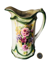 Antique Victorian Porcelain Pitcher Jug Moore Bros Hairline Crack Vintage ra