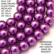 4mm 1/6" GLASS PEARL NECKLACE DARK ORCHID 37 HANDMADE QUALITY