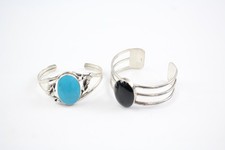 Sterling Silver Gemstone Bangles Onyx Torque Turquoise x 2 (45g)