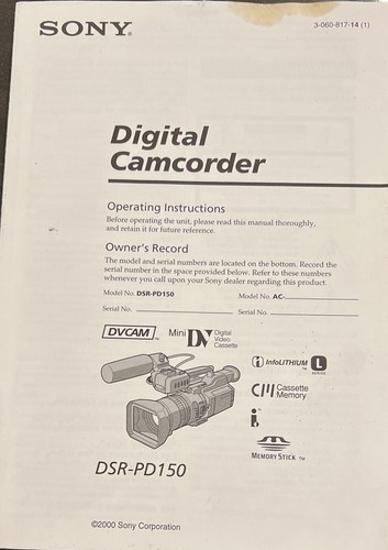 Sony dsr pd150 manual - sony, dsr-pd150