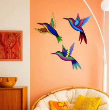 3x Metal Hummingbird Wall