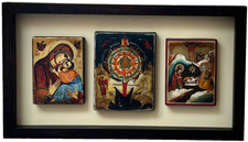 BULGARIAN ORTHODOX RELIGIOUS ICON PAINTINGS MODERN TRIPTYCH ARBANASSI BULGARIA