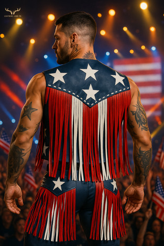 Usa flag leather fringe - usa,