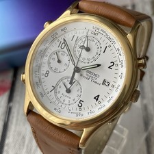 Seiko Watch 5T52 Vintage 1989 World Timer Alarm White Dial Gold Plated 37mm Case