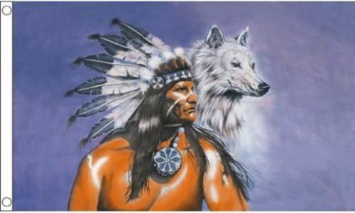 Flagseller indian with wolf - with,