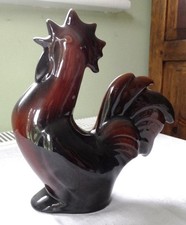RUSSET-BRONZE COLOURED 23CM TALL POTTERY COCKEREL ORNAMENT