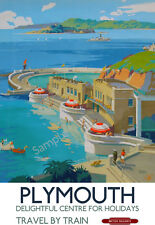Plymouth Lido Bay VINTAGE RAILWAY POSTER Devon Holiday Train Advert PRINT A3 A4