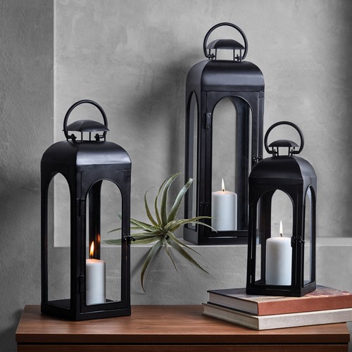 Black metal lantern candle - metal,