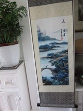 Chinese Landscape Painting Silk Scrolls Set of 2  Wall Hangings 92cm x 30cm