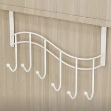 White Metal Over-the-Door 6-Hook Hanger Organizer Rack 40cm
