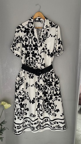 Zara black white floral linen - white,