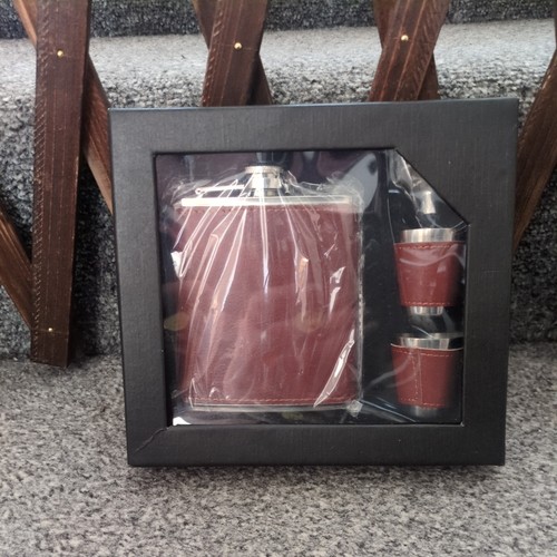 Leather wrapped hip flask gift - leather,