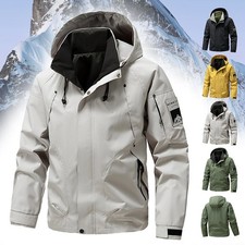 Mens Waterproof Windbreaker Zip Up Rain Jacket Hooded Outdoor Black Coat Hiking