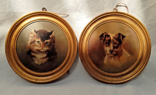 Pair antique animal oil - of,